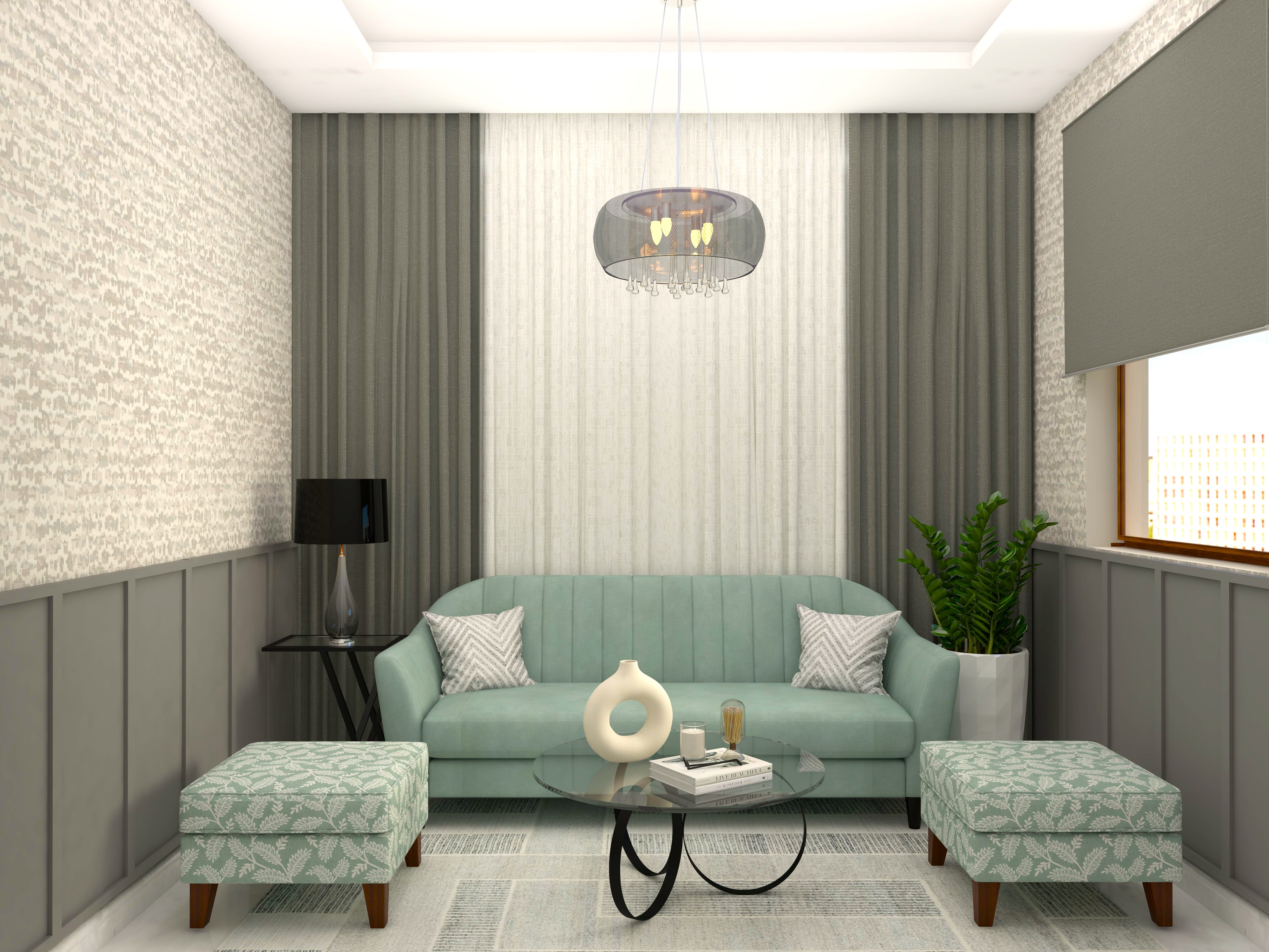 Contemporary living room design with sofa and wall paneling-Beautiful Homes