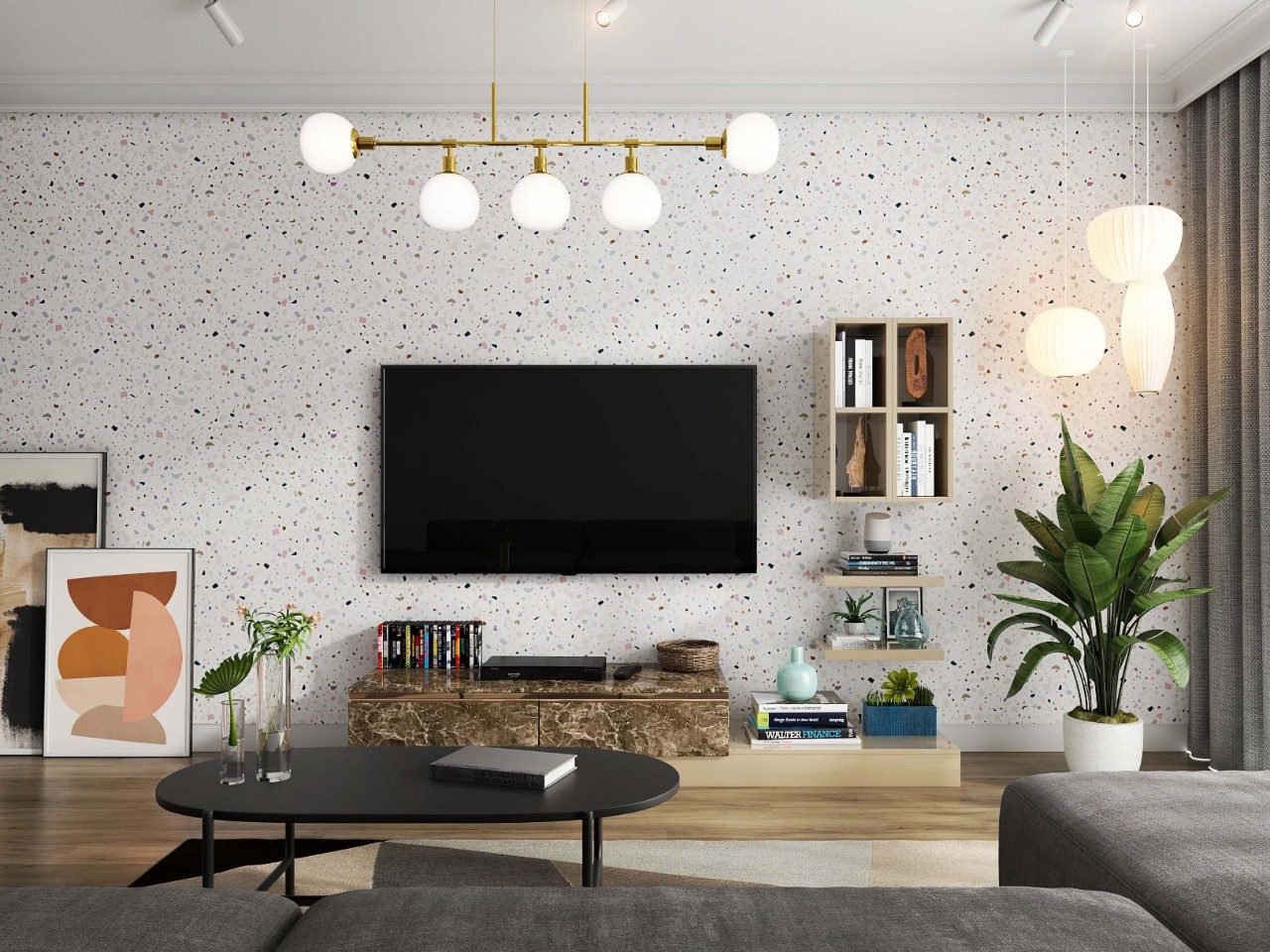 Terrazzo style wallpaper design for your living room design - Beautiful Homes