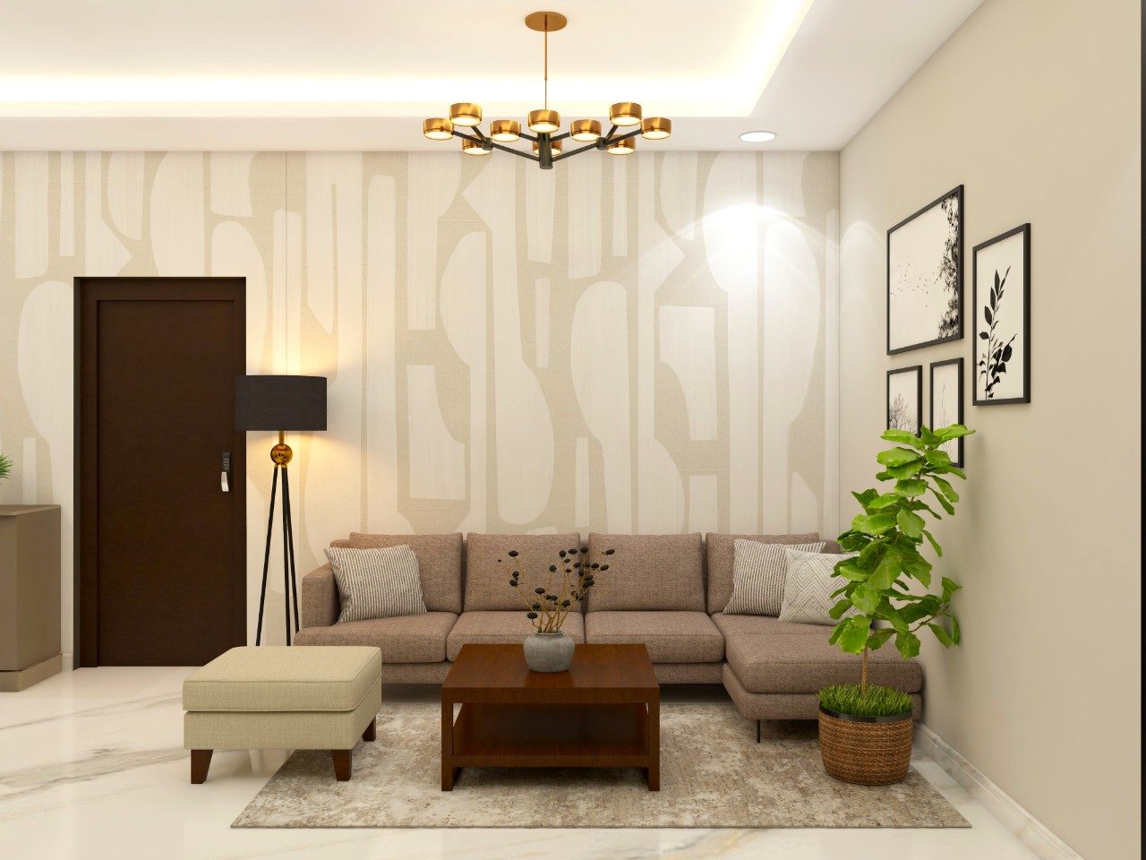 Minimalistic living area with L shape sofa and floor lamp-Beautiful Homes