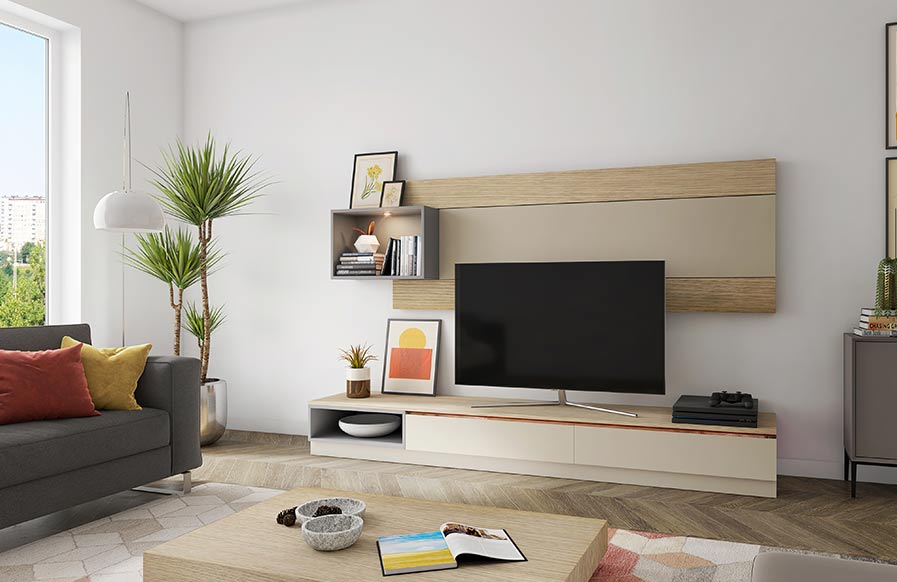 Well-fitted TV unit design for your living room design to uplift your house design - Beautiful Homes