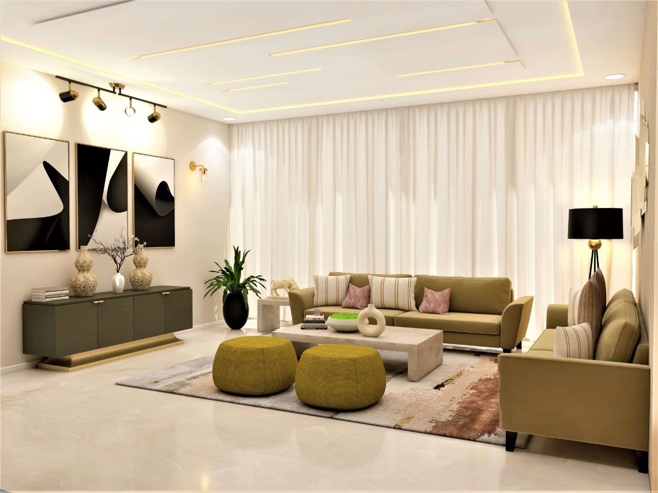 Neutral shaded elegant living room design - Beautiful Homes