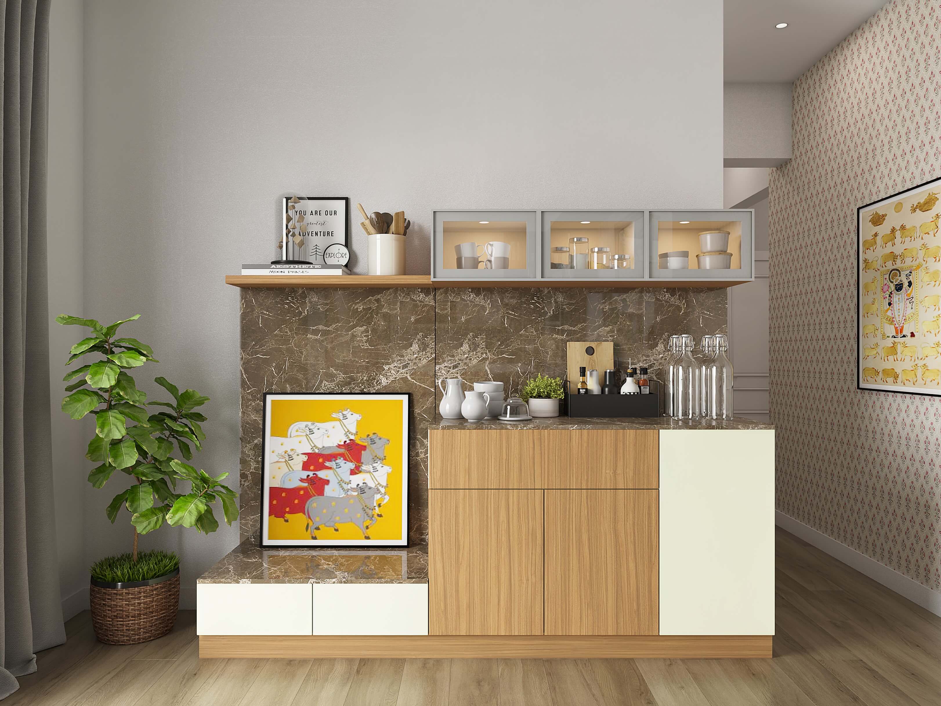 Elegant crockery unit idea for you living room design - Beautiful Homes