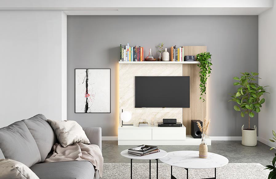Modular & neutral TV unit in your modern living room design - Beautiful Homes