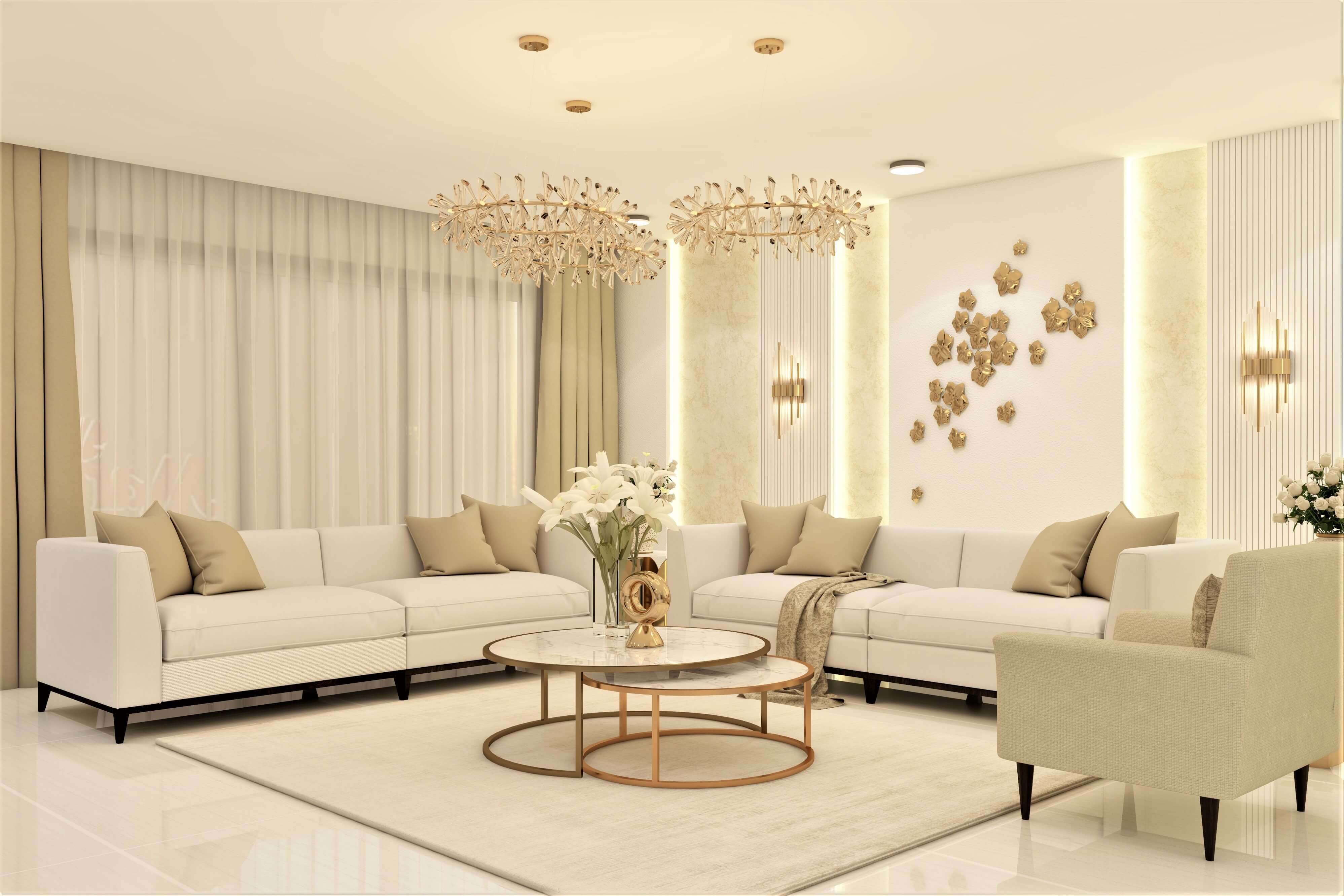Pristine white and gold theme living room - Beautiful Homes