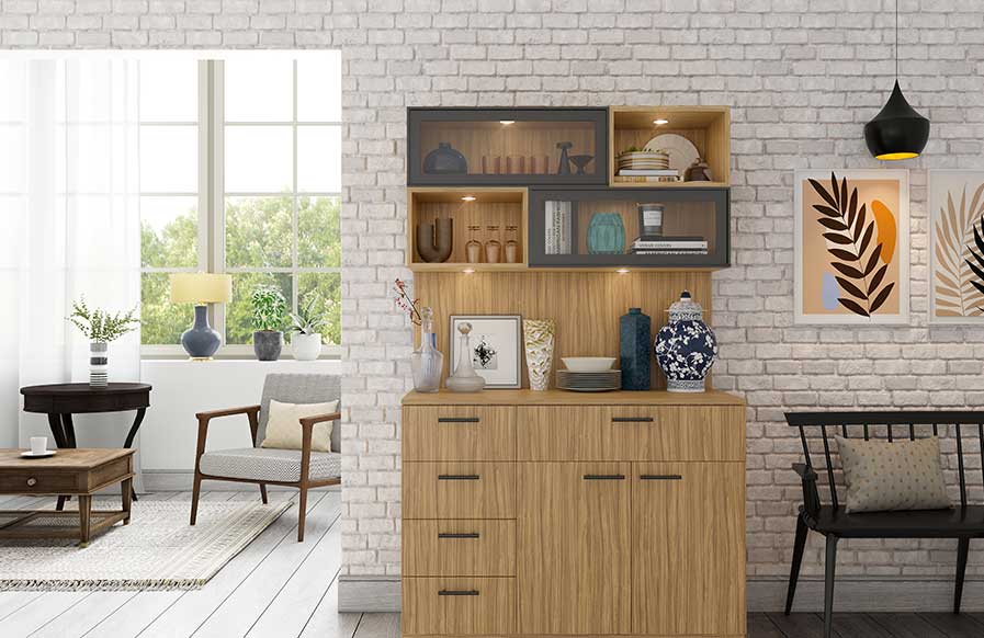 A wooden crockery unit- with multiple storage for your living room interiors - Beautiful Homes