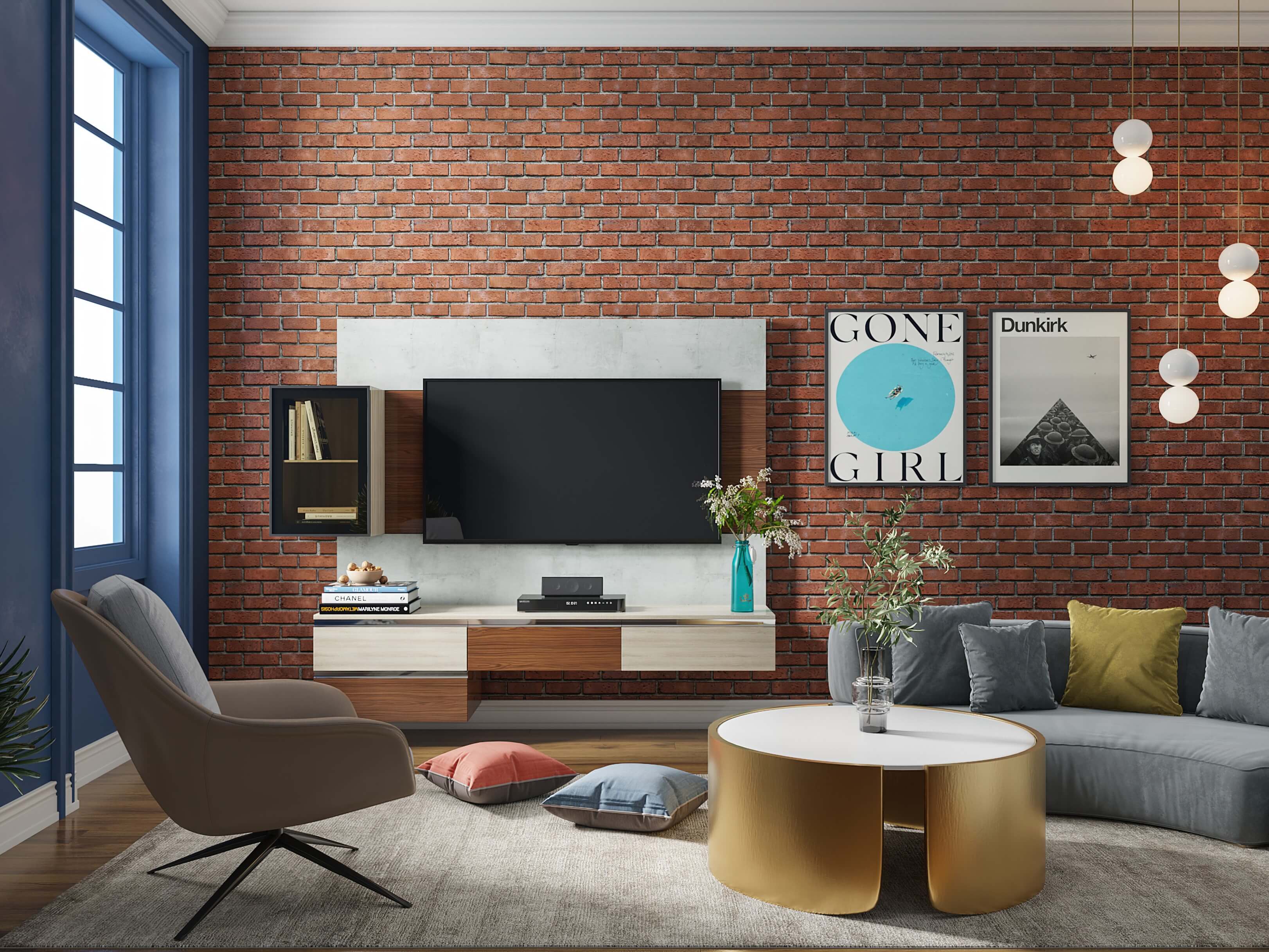 Earthy living room design ideas with brick wallpaper for your home - Beautiful Homes