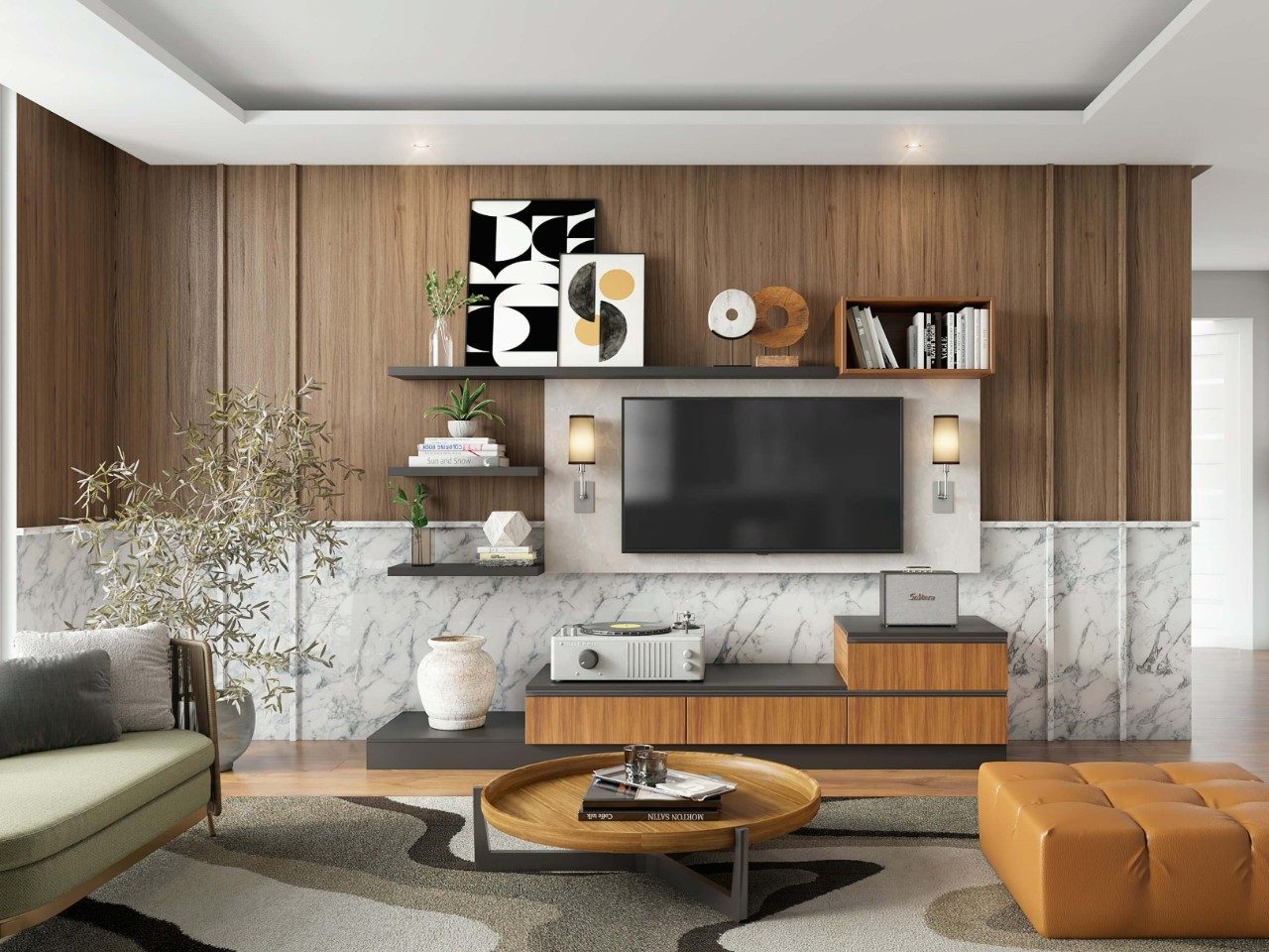 Wooden tv unit designs to enhance your living room design - Beautiful Homes