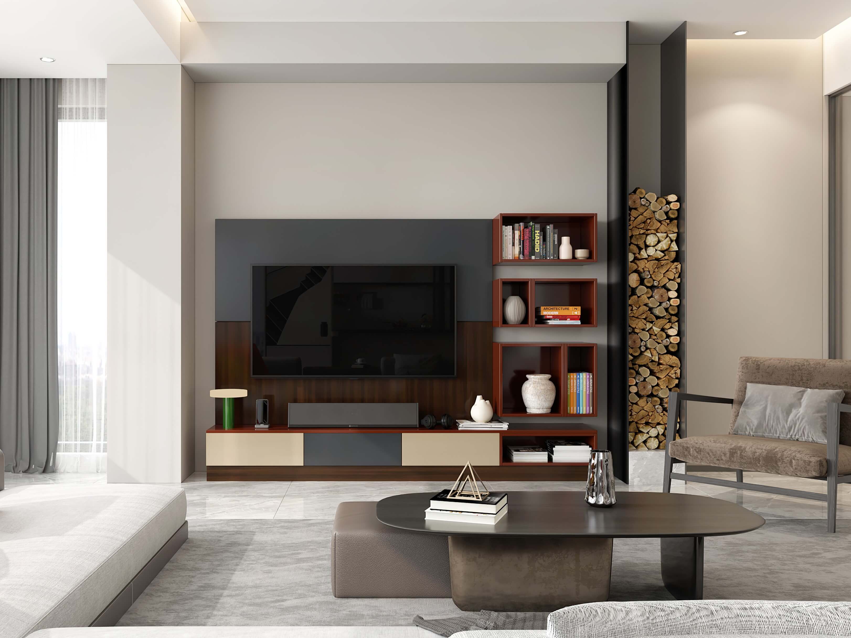 Spacious living room design with neutral colour palettes & open units - Beautiful Homes