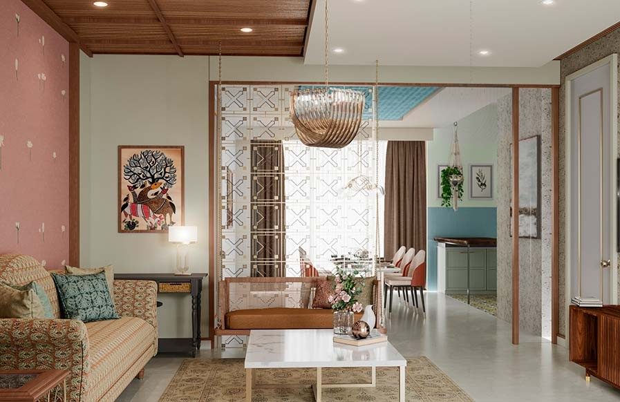 Open plan living room design ideas with a jail partition for your home - Beautiful Homes