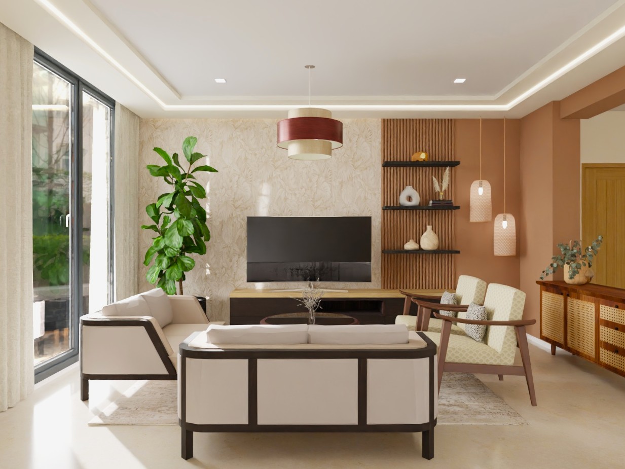 Stylish living room with wood and plant décor - Beautiful Homes