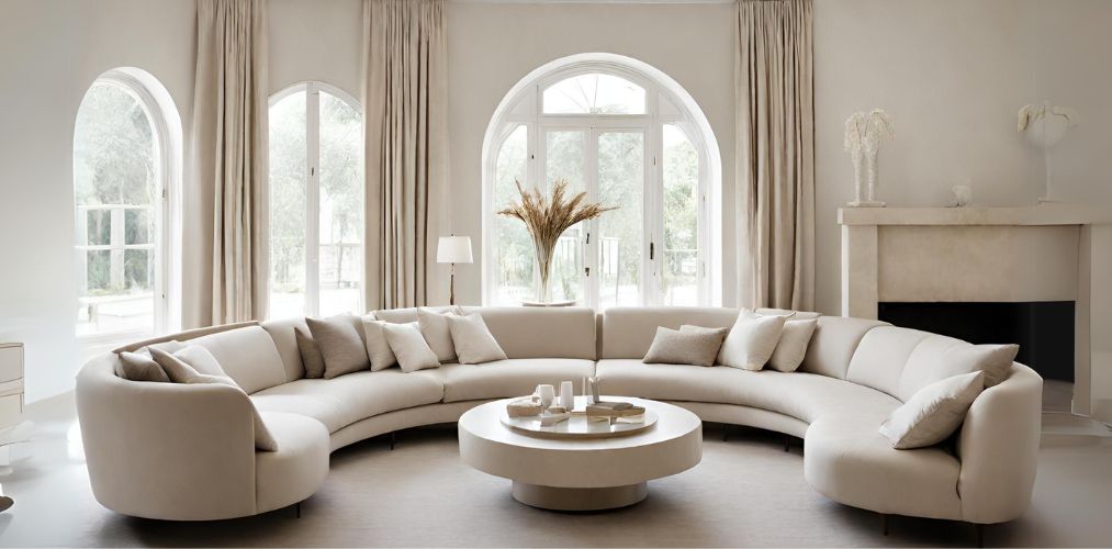 Chic living room with a beige sofa set-Beautiful Homes