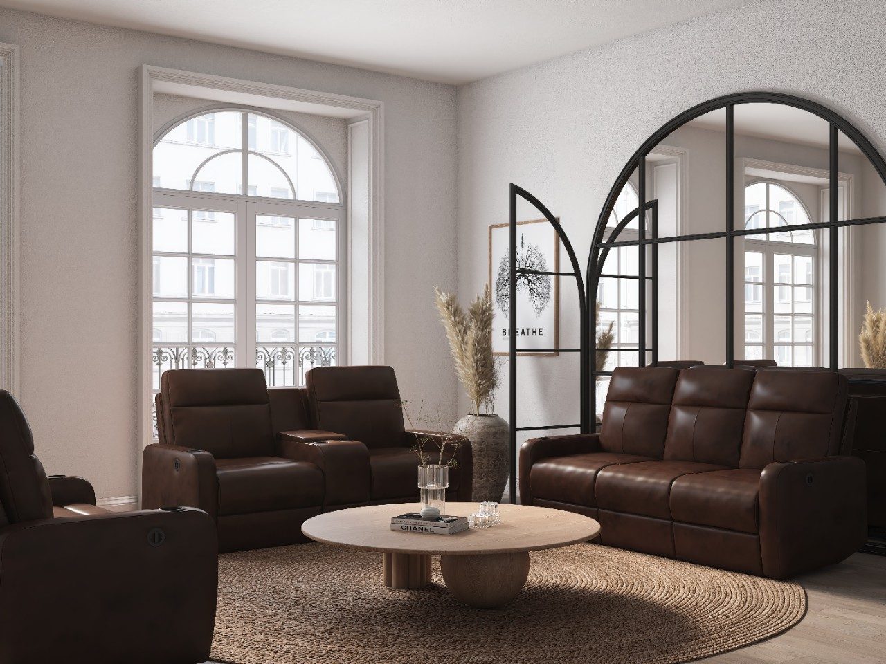 Living room with recliner sofas and décor - Beautiful Homes