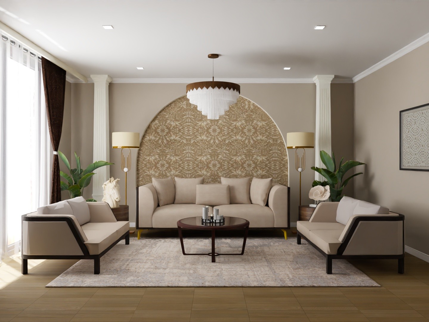 Modern living room with beige furniture and décor - Beautiful Homes