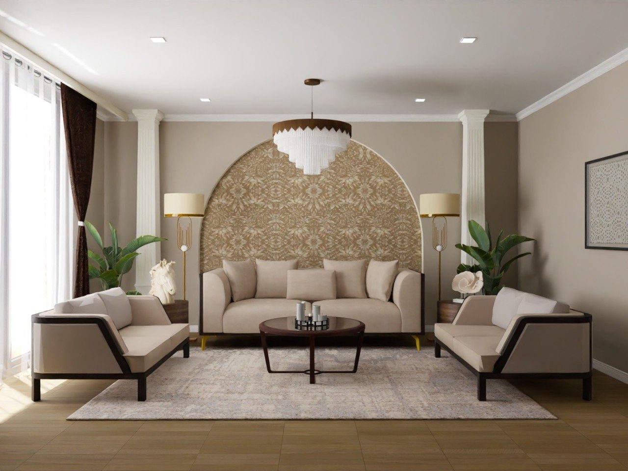 Modern living room with beige furniture and décor - Beautiful Homes