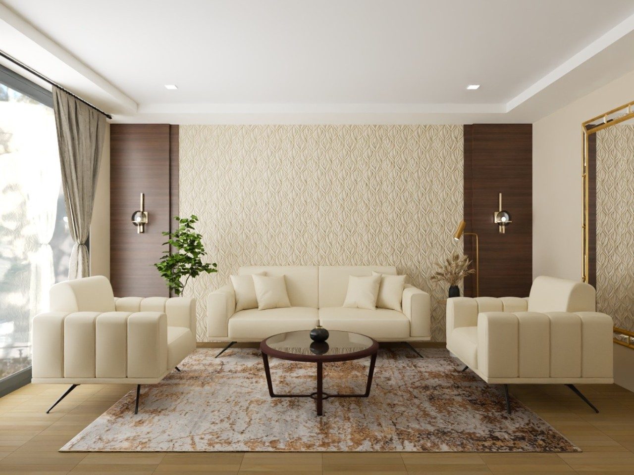 Elegant living room with beige theme and modern accents - Beautiful Homes