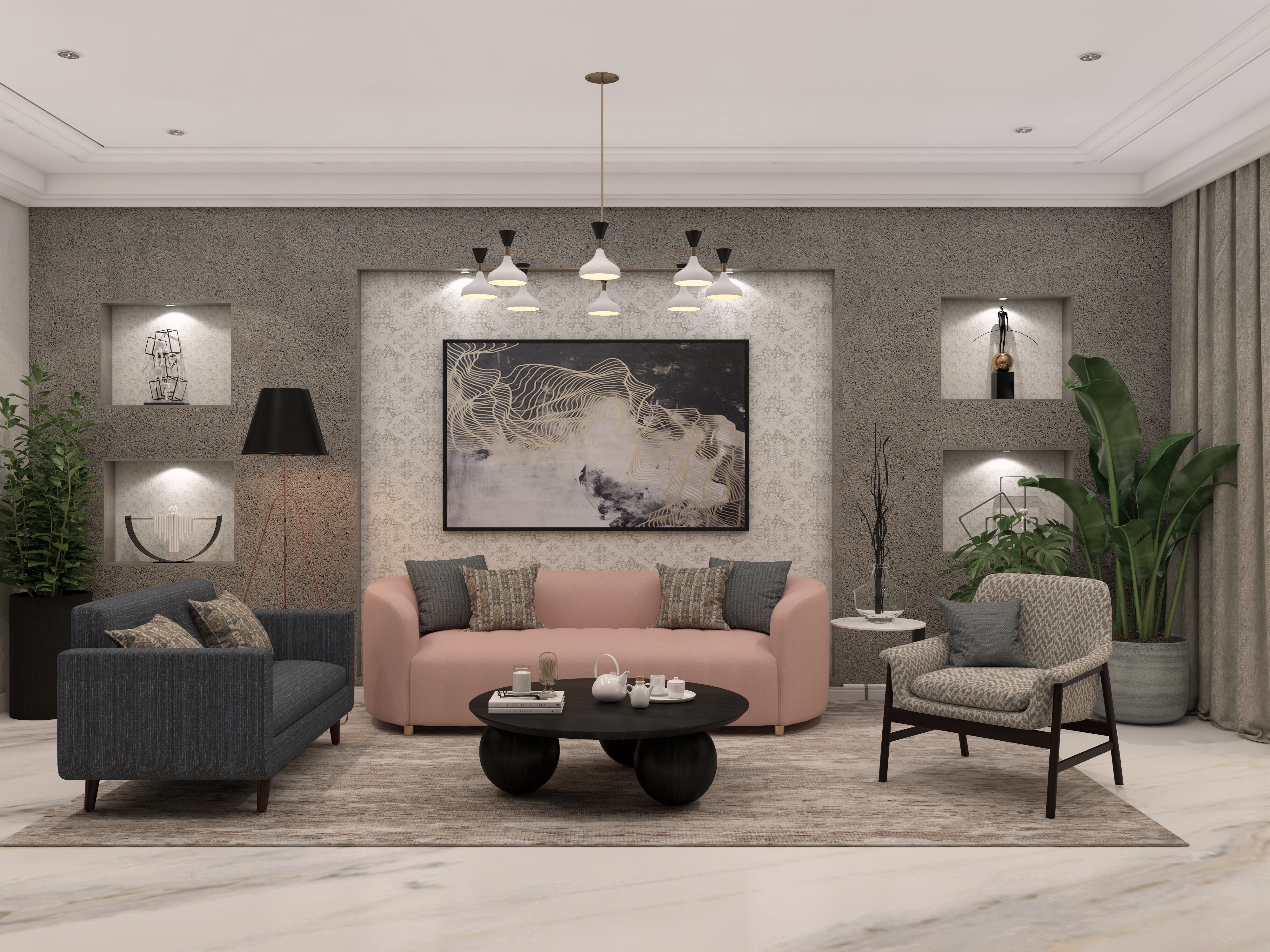 Stylish living room with textured walls and cozy seating - Beautiful Homes