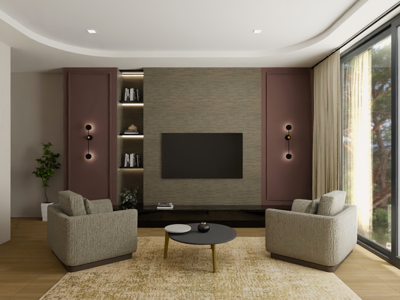 Modern living room with cozy seating and wall paneling - Beautiful Homes