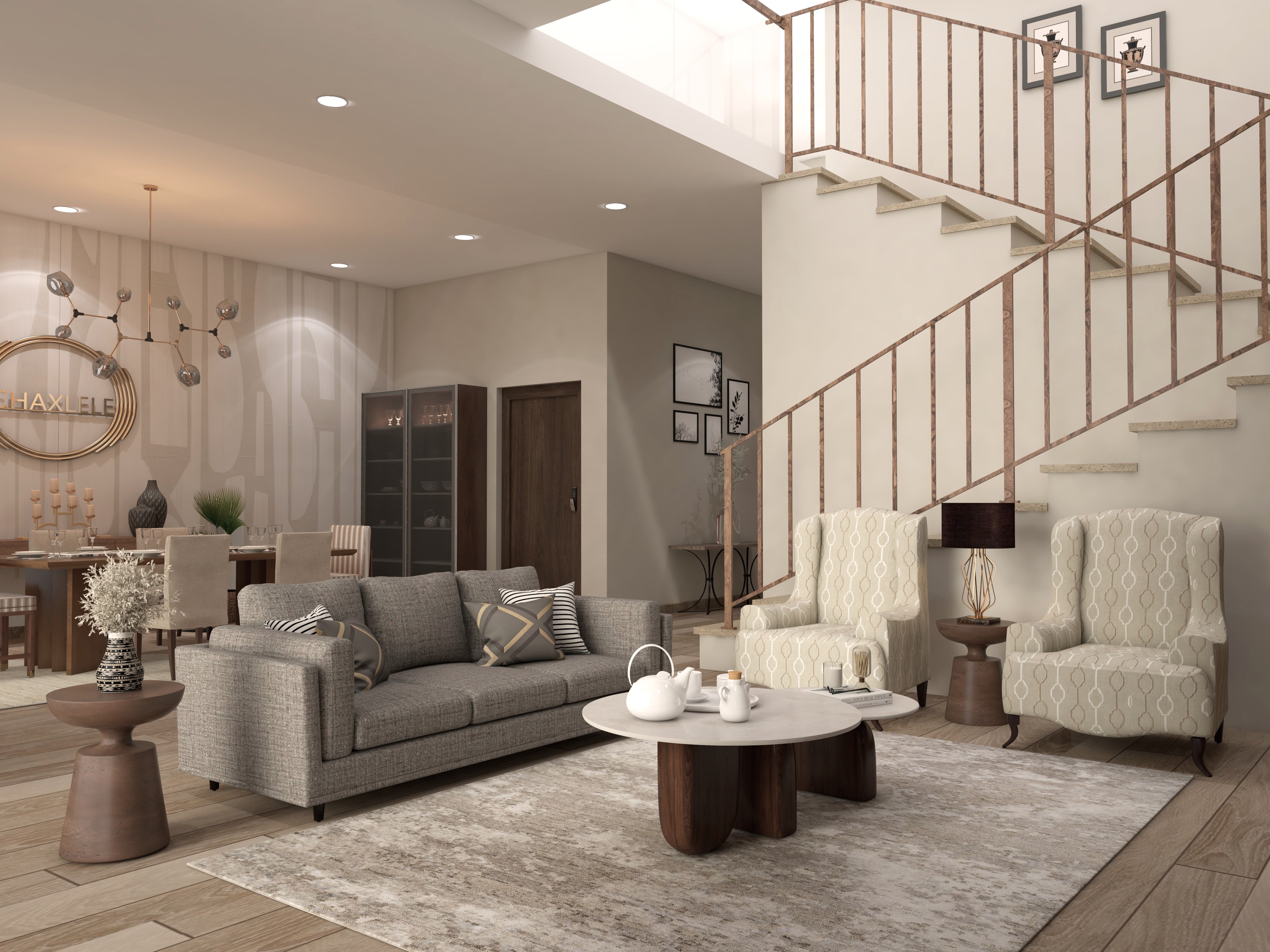 Modern living room with beige sofa and warm décor - Beautiful Homes