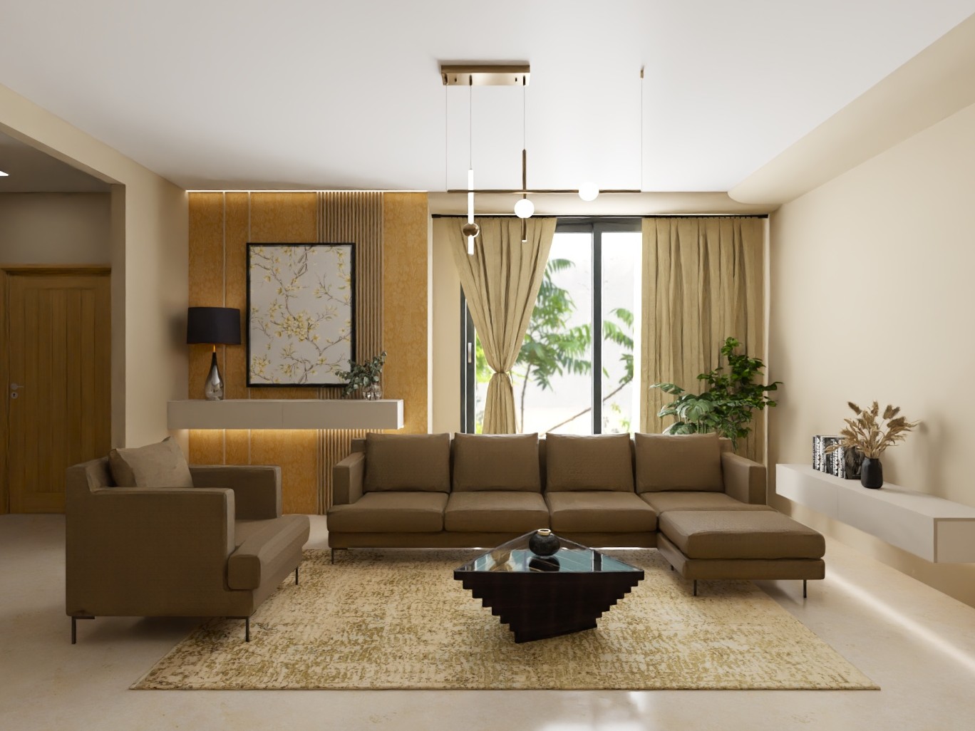 Stylish living room with beige sofa and décor - Beautiful Homes
