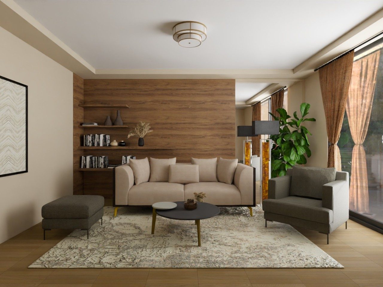 Modern living room with sofa, armchair and décor - Beautiful Homes