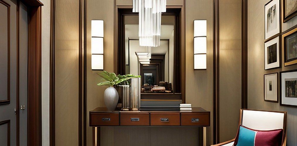 Contemporary foyer with console table and mirror-Beautiful Homes