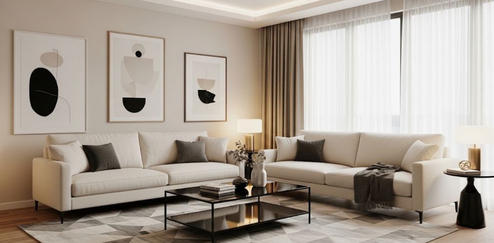 Modern living room with neutral décor - Beautiful Homes