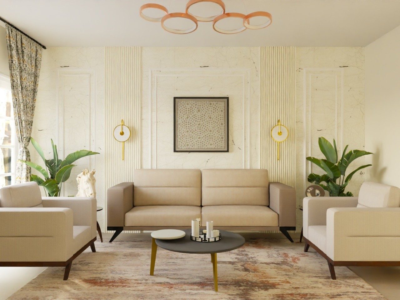 Modern living room with beige furniture and décor - Beautiful Homes