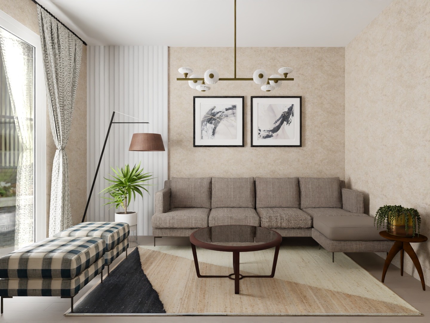 Stylish living room with sofa, décor, and plants - Beautiful Homes