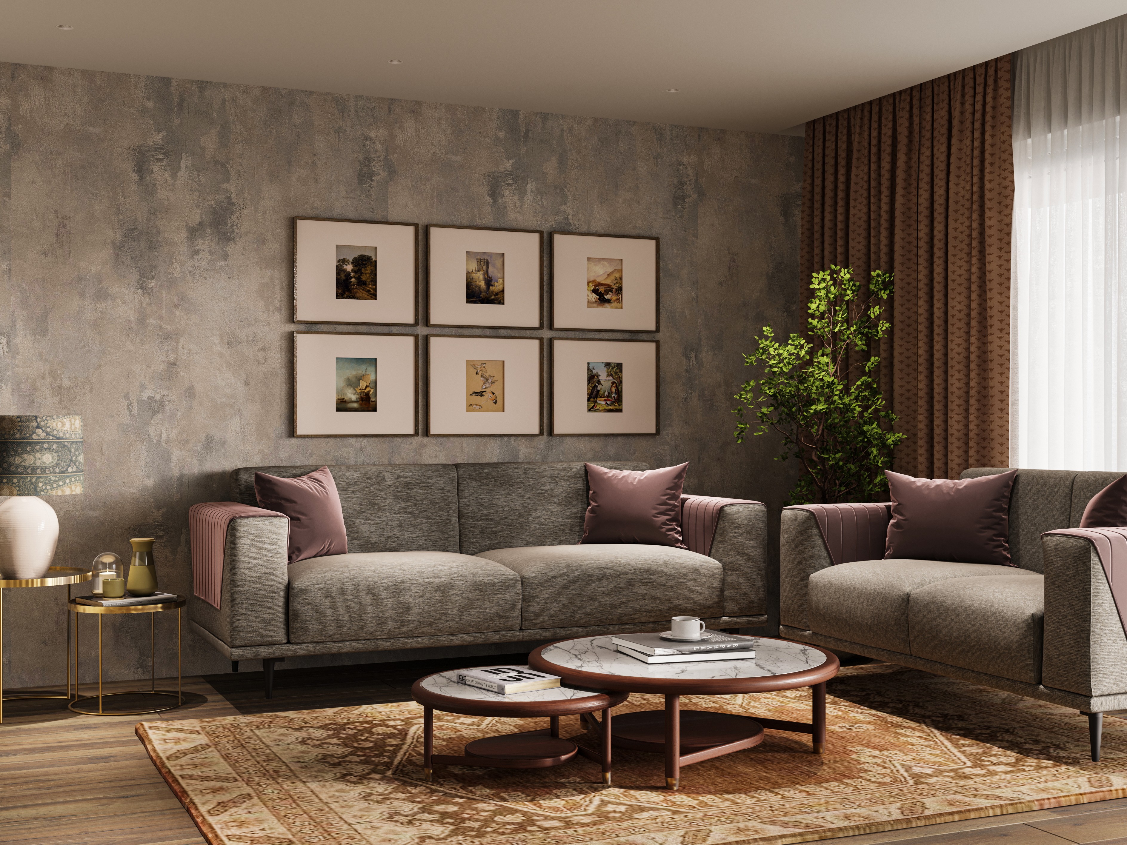 Modern living room with grey sofa and décor - Beautiful Homes