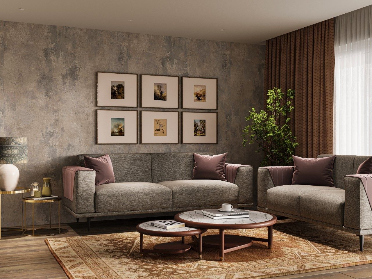 Modern living room with grey sofa and décor - Beautiful Homes