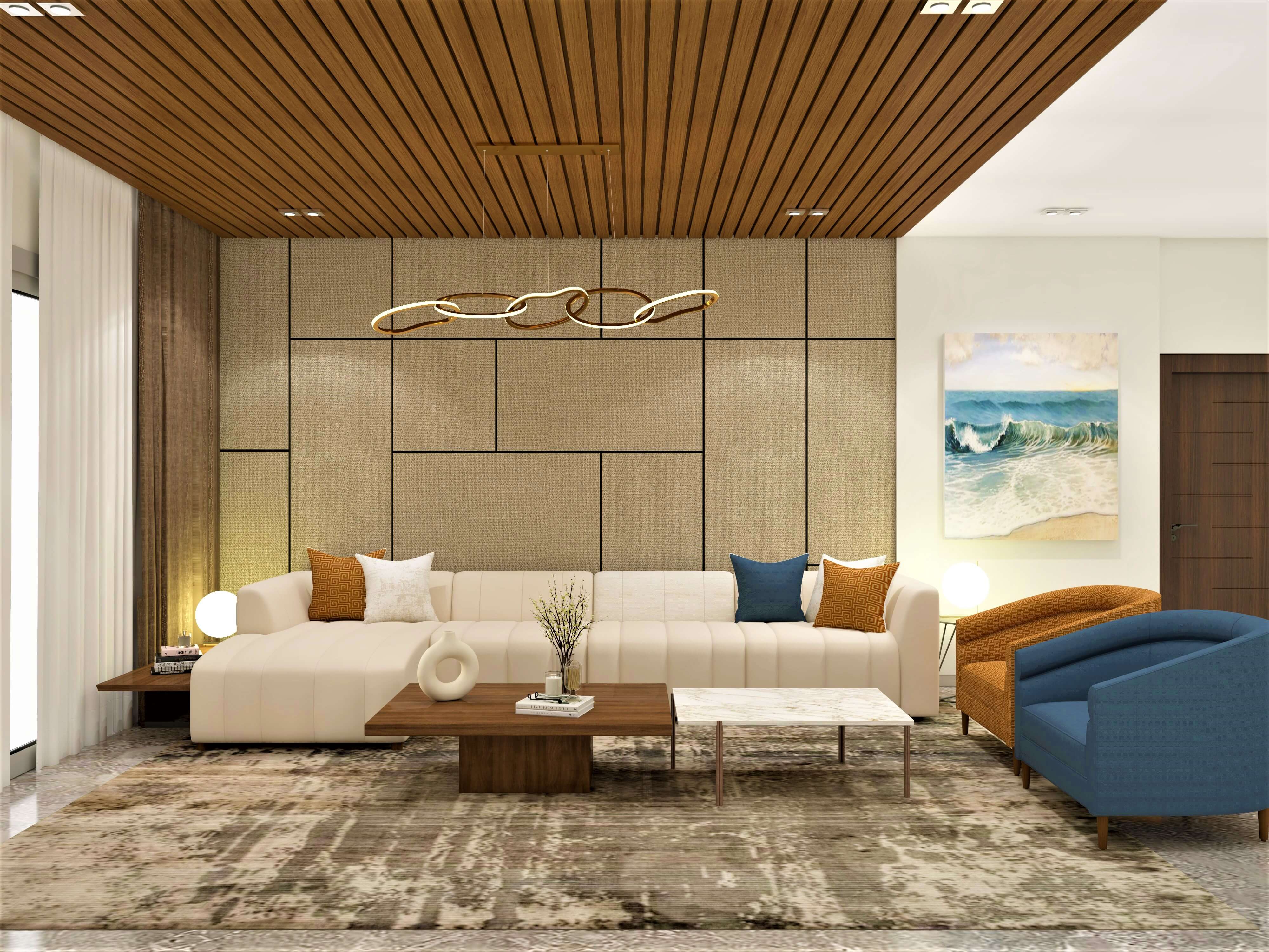 Contemporary spacious living room design with wall panels - Beautiful Homes
