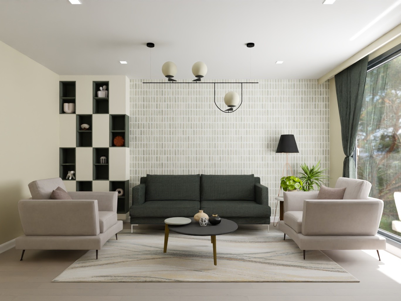 Living room with modern grey sofa and décor - Beautiful Homes