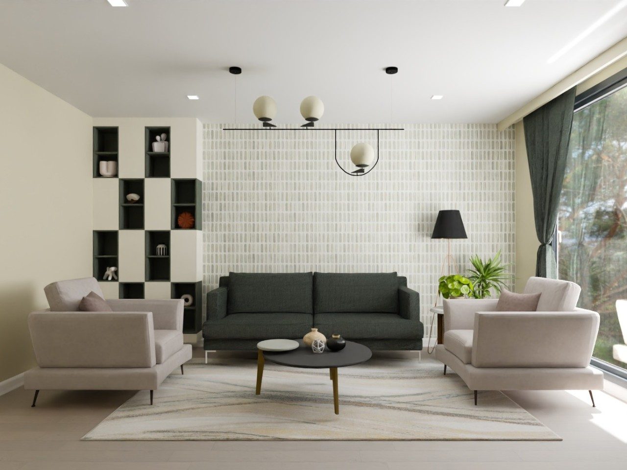 Living room with modern grey sofa and décor - Beautiful Homes