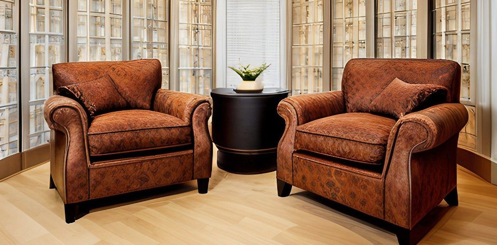 Designer brown living room chairs with printed upholstery-Beautiful Homes