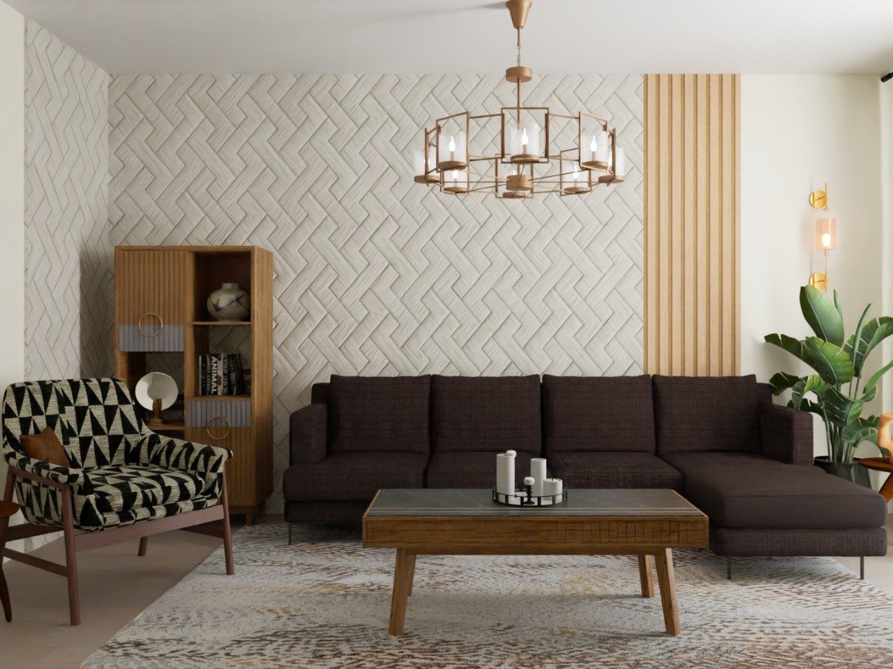 Modern living room with textured walls and décor - Beautiful Homes
