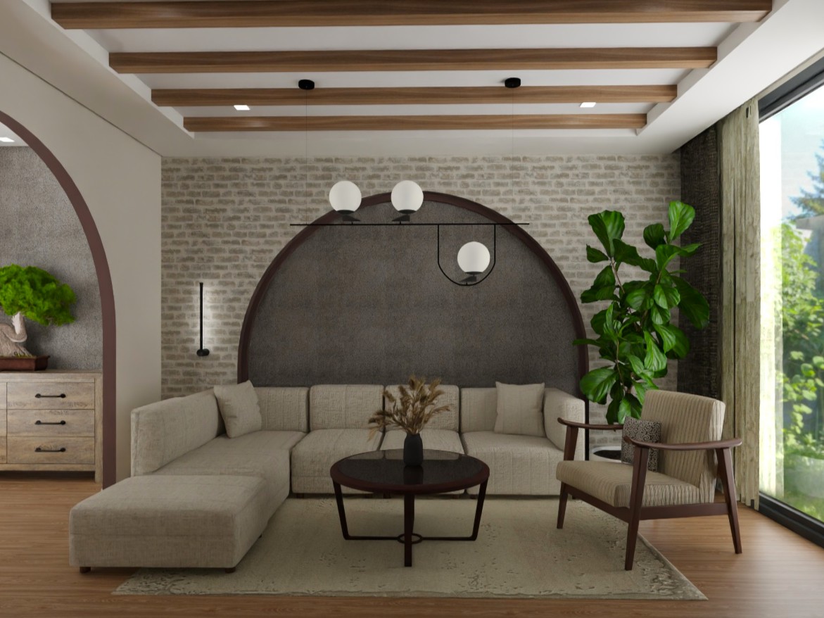 Modern living room with neutral tones and plants - Beautiful Homes