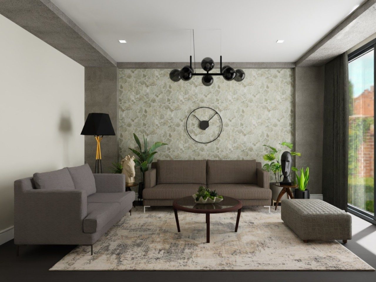 Farmhouse living room with grey sofa and décor - Beautiful Homes