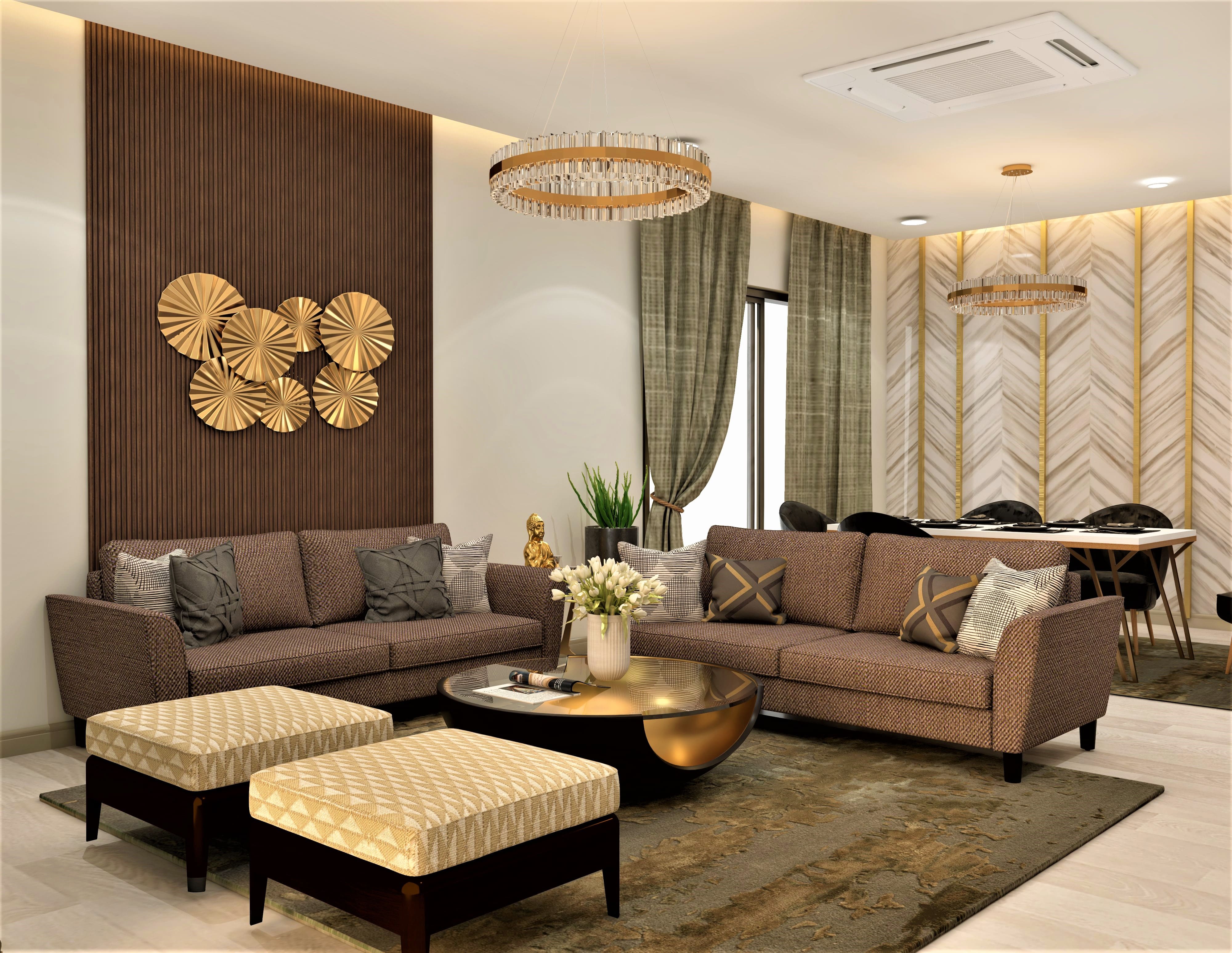 Gold accents complete this elegant living room design - Beautiful Homes