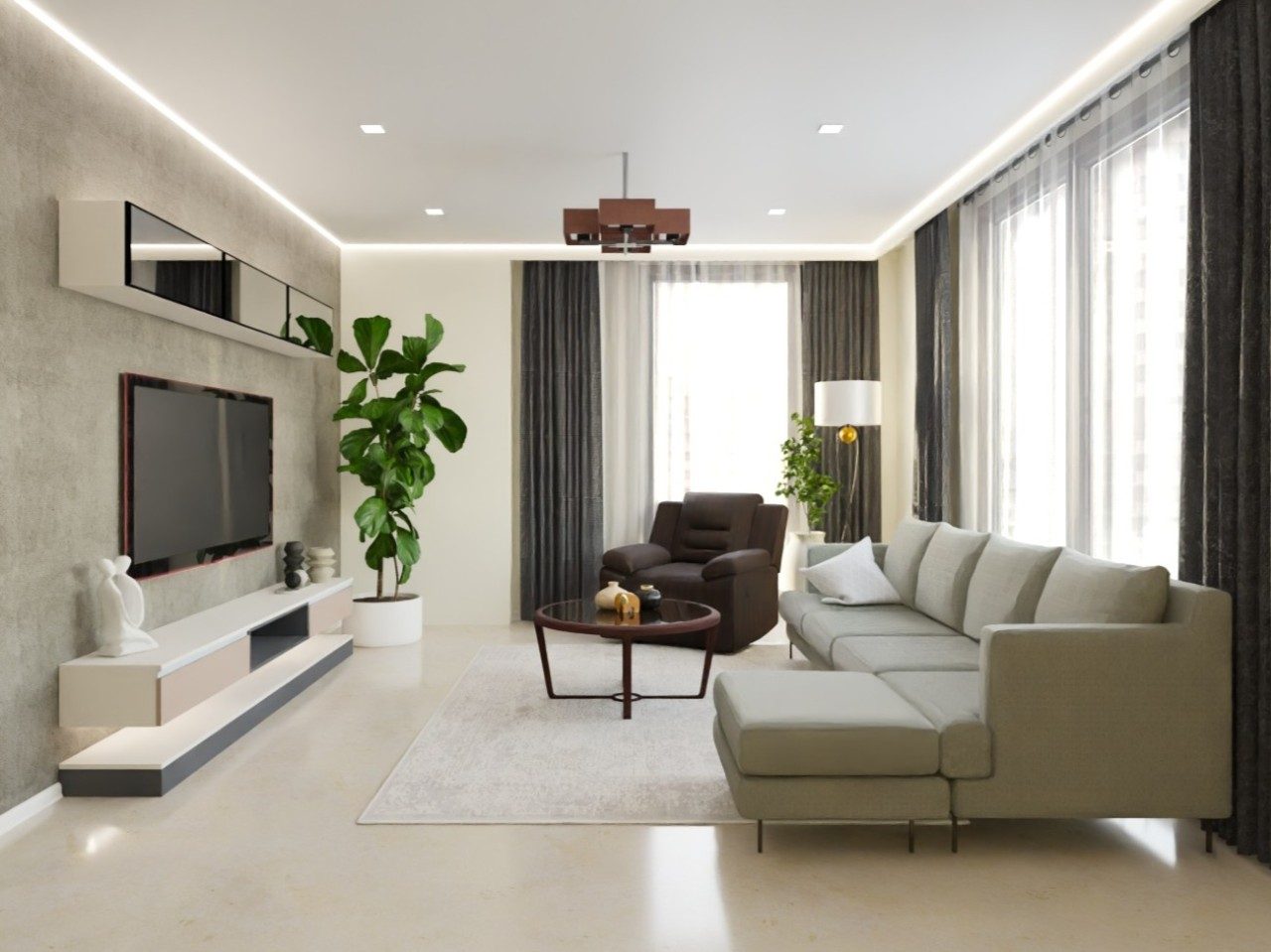 Elegant living room with sofa and recliner chair - Beautiful Homes
