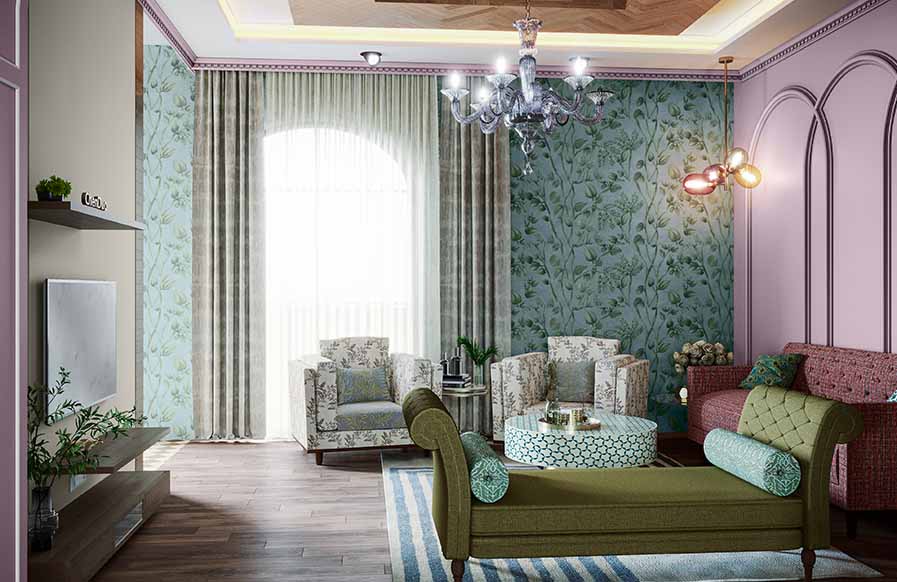 Wallpapers & complementary furniture pieces for your eclectic living room design - Beautiful Homes