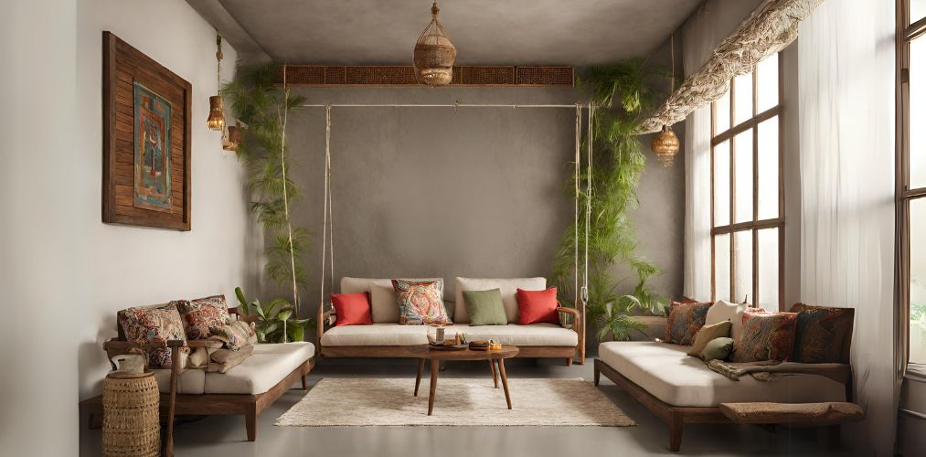 Indian living room with sofa set and swing - Beautiful Homes