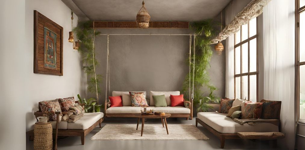 Indian living room with sofa set and swing - Beautiful Homes