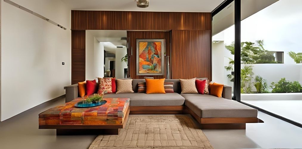 Indian modern living room with platform sofa