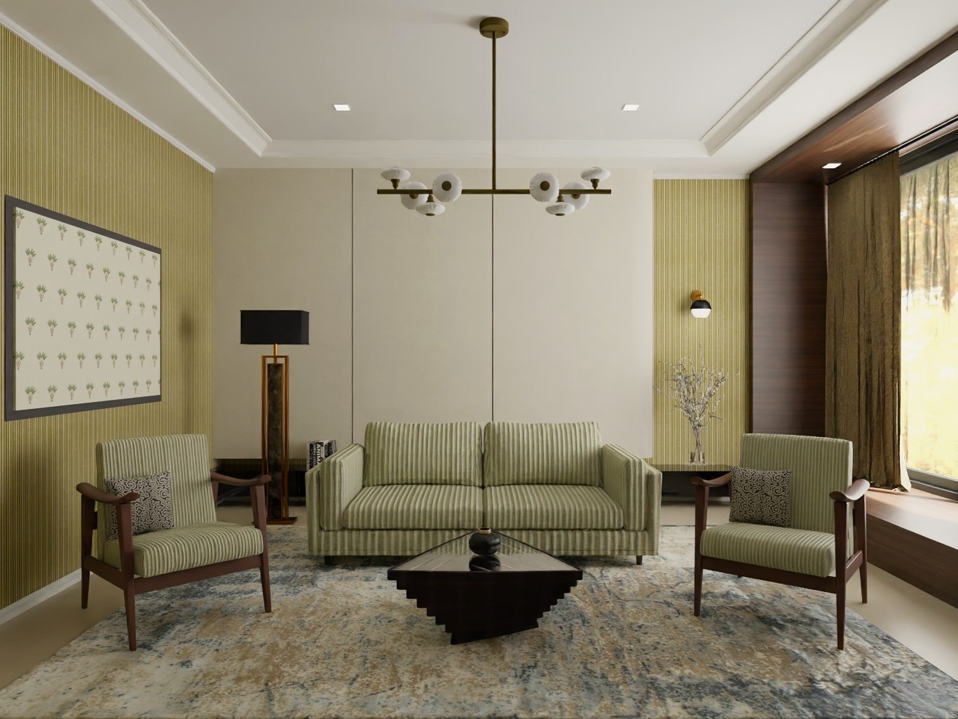 Stylish living room with striped furniture and décor - Beautiful Homes