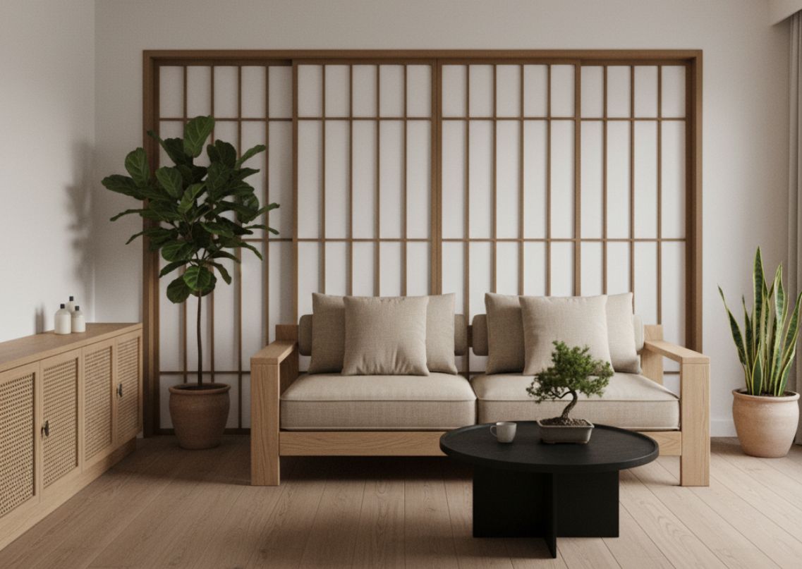 Living room with wooden furniture and décor - Beautiful Homes