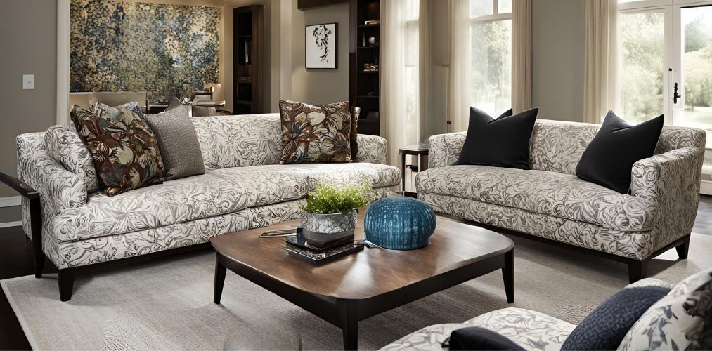 L-shaped living room sofa with printed upholstery - Beautiful Homes