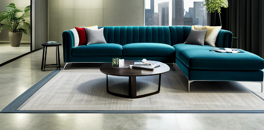 Latest living room design with teal tuxedo sofa-Beautiful Homes