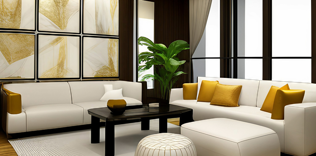 Living room design with white and gold accents-Beautiful Homes