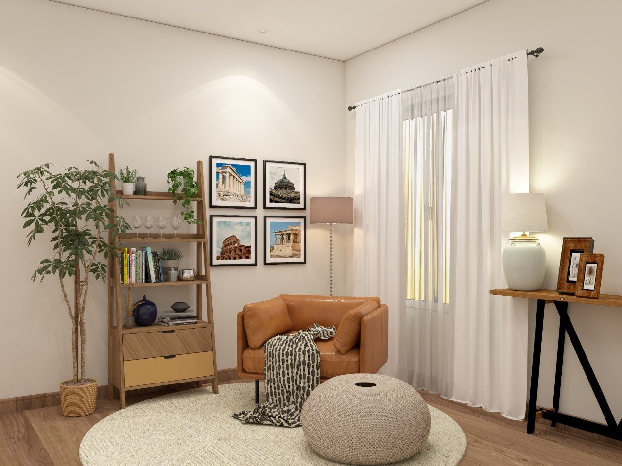 Living room reading corner with leather armchair - Beautiful Homes