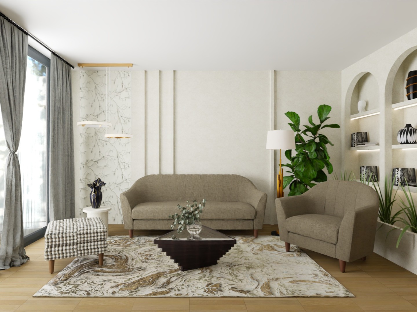 Stylish living room with beige sofas and décor - Beautiful Homes